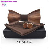 Plus Minus Co 3D Wooden tie Pocket Square Cuff-links Fashion wood bow tie, view 4