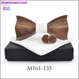 Plus Minus Co 3D Wooden tie Pocket Square Cuff-links Fashion wood bow tie, view 6