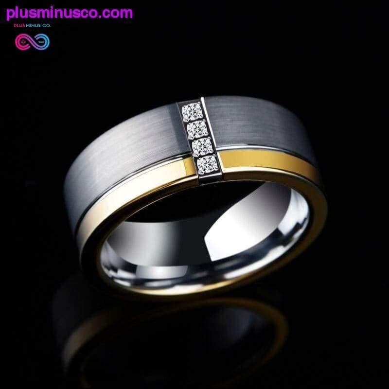 Plus Minus Co New Design 8mm Width Silver/Gold Two Tones Tungsten Carbide