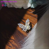Plus Minus Co Butterfly Ring Luxury Shiny Cocktail Party Ring for Women, Dainty Adjustable Rings, High Grade Bright Copper Zircon Butterfly Rings,, view 2