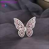 Plus Minus Co Butterfly Ring Luxury Shiny Cocktail Party Ring for Women, Dainty Adjustable Rings, High Grade Bright Copper Zircon Butterfly Rings,, view 6