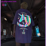 Plus Minus Co Unisex Unicorn Reflective Print Casual T Shirt Men Women, view 3