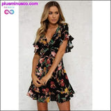 Plus Minus Co New Fashion Women's Boho V Neck Short Sleeve Dress Floral, view 2