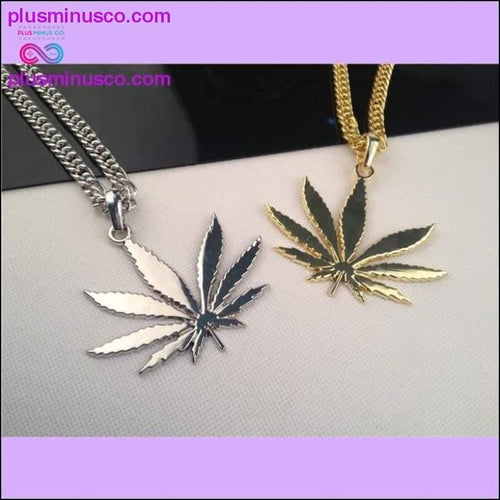 Plus Minus Co NEW Iced Out Golden WEED Marijua Leaf Pendant Necklace Chain