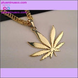 Plus Minus Co NEW Iced Out Golden WEED Marijua Leaf Pendant Necklace Chain, view 2