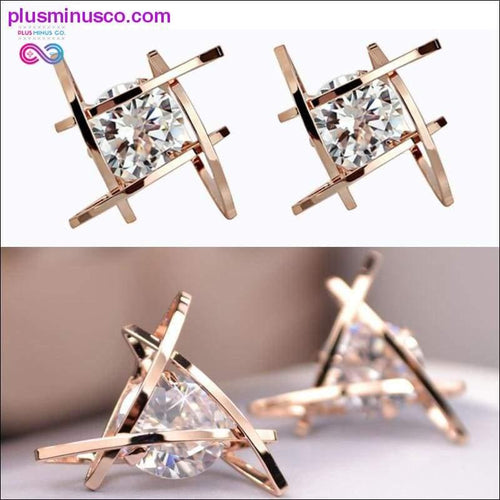 Plus Minus Co Geometric hollow square triangle zircon earrings fashion, Zircon fashion earrings, Gold and Silver Colors, Square and Triangle, Minimalist