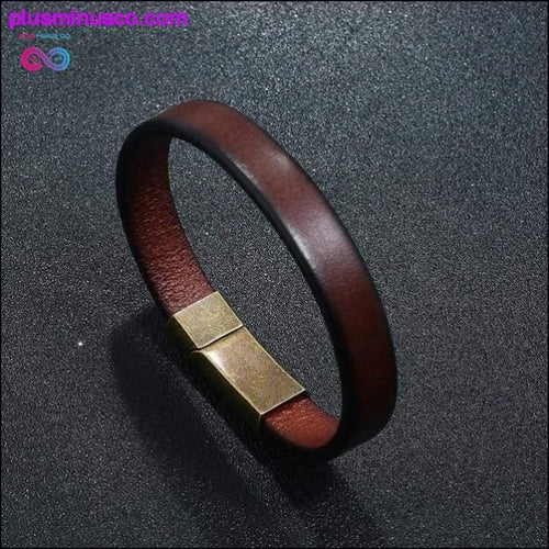 Plus Minus Co New Men Jewelry Punk Brown Braided Leather Bracelet for Men