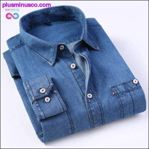 Plus Minus Co New Men's Denim Shirt Fashion Casual Sport Pure 100% Cotton