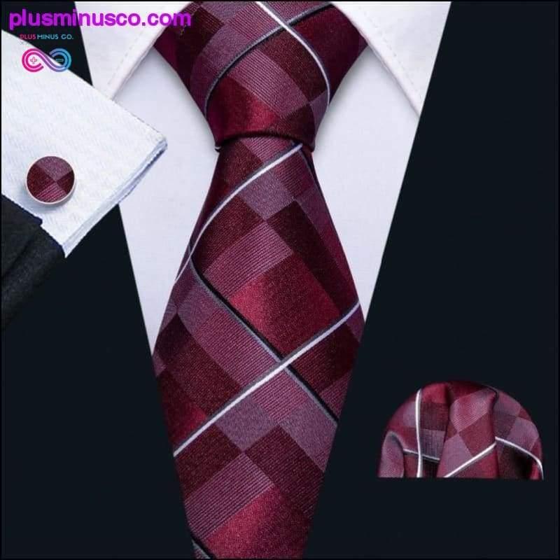 Plus Minus Co New Mens Wedding Tie Red Plaid Silk Tie Hanky Set Barry.Wang