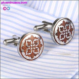 Plus Minus Co Red Wood round Stainless Steel Cuff links, view 2