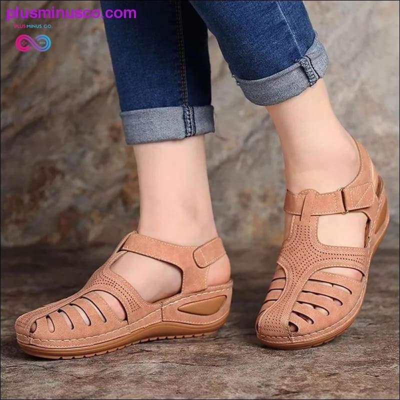 Plus Minus Co Summer Shoes Women Sandals PU Buckle Ladies Retro Sewing