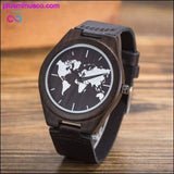 Plus Minus Co New World Map Mens Genuine Leather Quartz Watch Wood Bamboo, view 4
