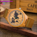 Plus Minus Co New World Map Mens Genuine Leather Quartz Watch Wood Bamboo, view 5