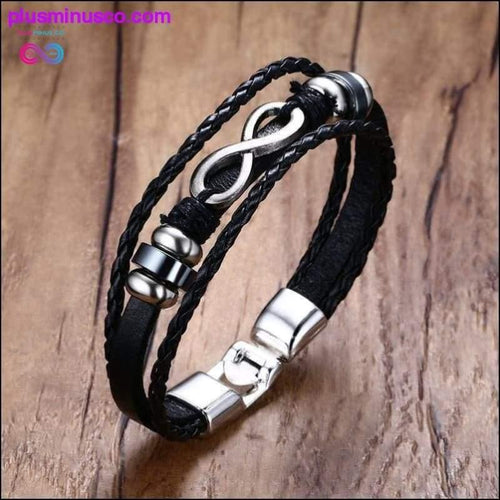 Plus Minus Co Infinity Men Bracelet Genuine Leather Black Hand Chain