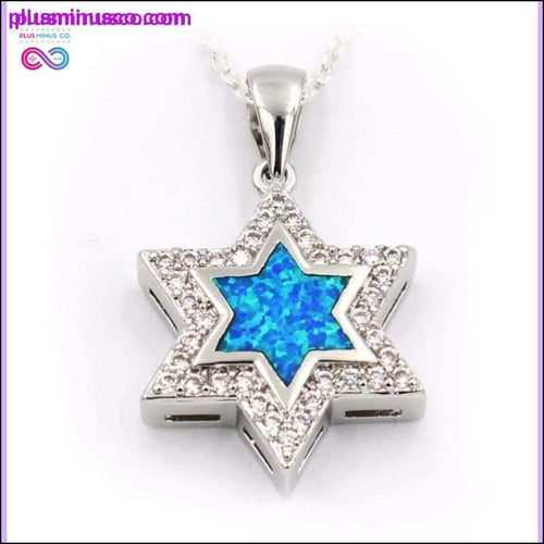Plus Minus Co Nice Star Of David Blue Fire Opal Pendant Necklace