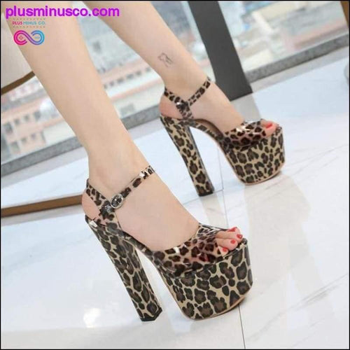 Plus Minus Co Night Club Walk Show Leopard Print 17cm High Heel Sandals
