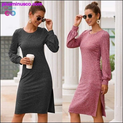 Plus Minus Co O-Neck Long Puffed Sleeves Splice Dress at PlusMinusCo.com