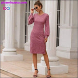 Plus Minus Co O-Neck Long Puffed Sleeves Splice Dress at PlusMinusCo.com, view 2