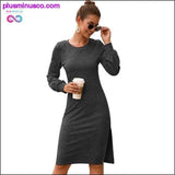 Plus Minus Co O-Neck Long Puffed Sleeves Splice Dress at PlusMinusCo.com, view 3