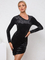 Plus Minus Co Oblique slim fit long sleeved mini skirt velvet party dress, view 4