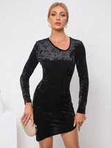 Plus Minus Co Oblique slim fit long sleeved mini skirt velvet party dress, view 6