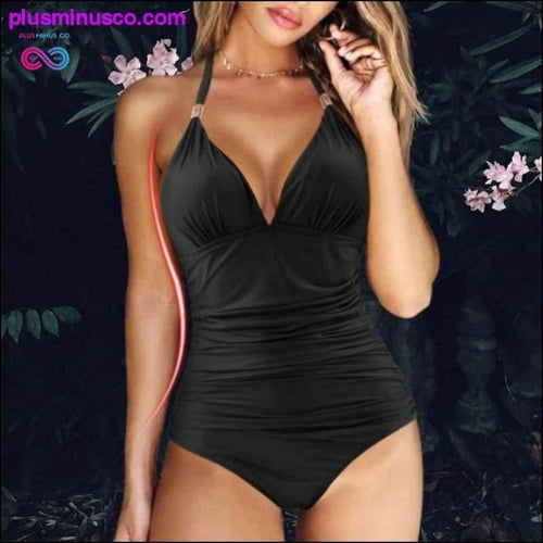 Plus Minus Co One Piece Swimsuit Women Solid Bathing Suit Halter Bodysuit