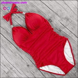 Plus Minus Co One Piece Swimsuit Women Solid Bathing Suit Halter Bodysuit, view 5