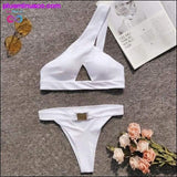 Plus Minus Co One Shoulder Bikini Buckle High Cut Swimsuit Sexy Thong, view 6