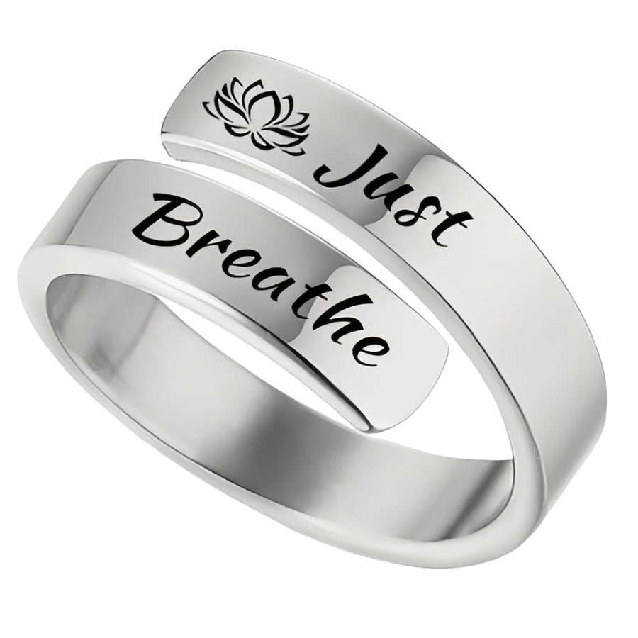 Plus Minus Co Open mouth jewelry for women Just Breathe letter ring engraved lotus titanium steel jewelry for men