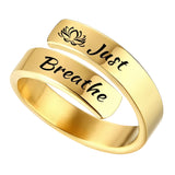 Plus Minus Co Open mouth jewelry for women Just Breathe letter ring engraved lotus titanium steel jewelry for men, view 2