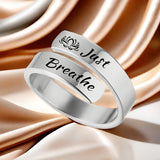 Plus Minus Co Open mouth jewelry for women Just Breathe letter ring engraved lotus titanium steel jewelry for men, view 3