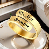 Plus Minus Co Open mouth jewelry for women Just Breathe letter ring engraved lotus titanium steel jewelry for men, view 4
