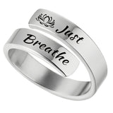 Plus Minus Co Open mouth jewelry for women Just Breathe letter ring engraved lotus titanium steel jewelry for men, view 6