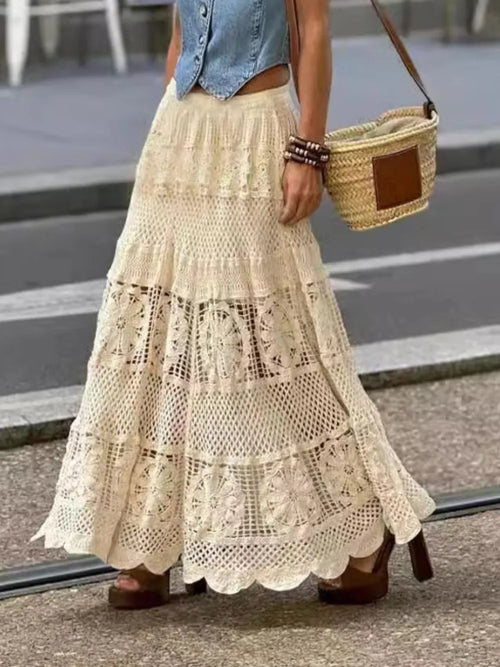 Plus Minus Co Openwork Crochet Maxi Skirt