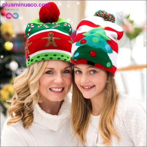 Plus Minus Co OurWarm Led Light Cotton Christmas Hat Knit Up Beanie Hat