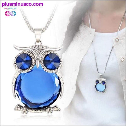 Plus Minus Co Owl Design Rhinestones Crystal Pendant Necklace ||