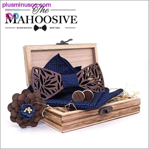Plus Minus Co Paisley Wooden Bow Tie Handkerchief Set Men's Plaid Bowtie