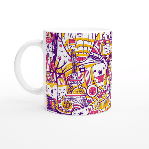 Plus Minus Co Paris City Illustration, White 11oz Ceramic Mug