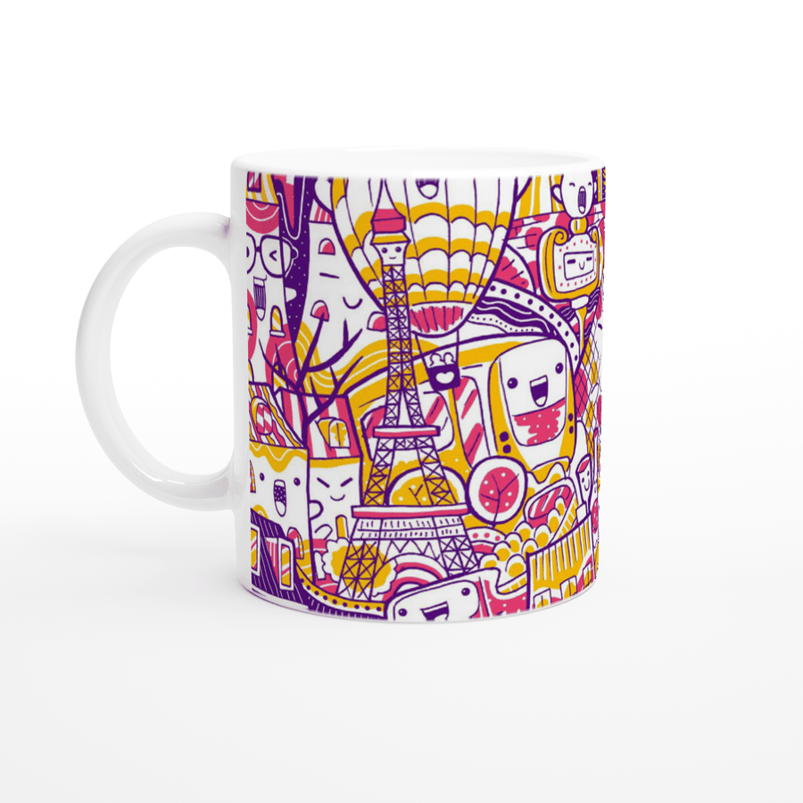 Plus Minus Co Paris City Illustration, White 11oz Ceramic Mug