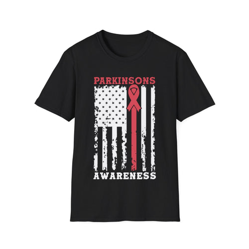 Plus Minus Co Parkinson's Awareness American Flag T-Shirts, Parkinson's Disease Awareness ,Parkinson's Awareness Gift Warrior, Parkinson's Silver Ribbon