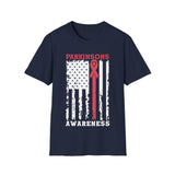 Plus Minus Co Parkinson's Awareness American Flag T-Shirts, Parkinson's Disease Awareness ,Parkinson's Awareness Gift Warrior, Parkinson's Silver Ribbon, view 4