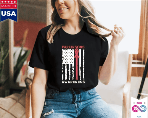 Plus Minus Co Parkinson's Awareness American Flag T-Shirts, Parkinson's Disease Awareness ,Parkinson's Awareness Gift Warrior, Parkinson's Silver Ribbon