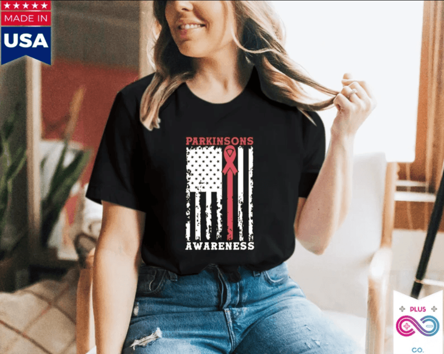 Plus Minus Co Parkinson's Awareness American Flag T-Shirts, Parkinson's Disease Awareness ,Parkinson's Awareness Gift Warrior, Parkinson's Silver Ribbon