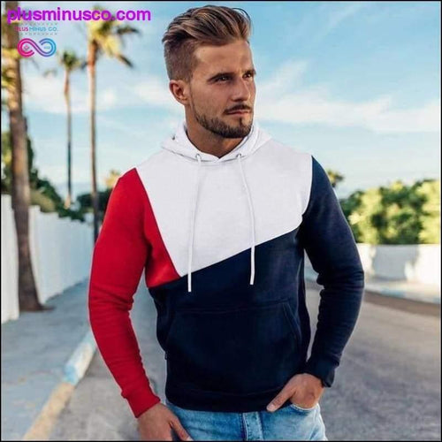 Plus Minus Co Patchwork Printed Hoodie Pullover Fleece Sweatshirt at