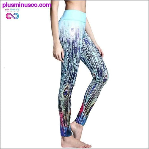 Plus Minus Co Peacock Feathers 3D Print Women Leggings High Waist Yoga