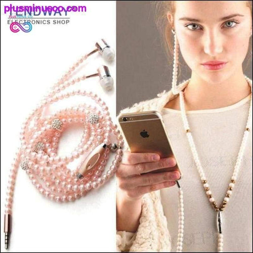 Plus Minus Co Pink Pearl Rhinestone Universal Noise Cancelling Earphones