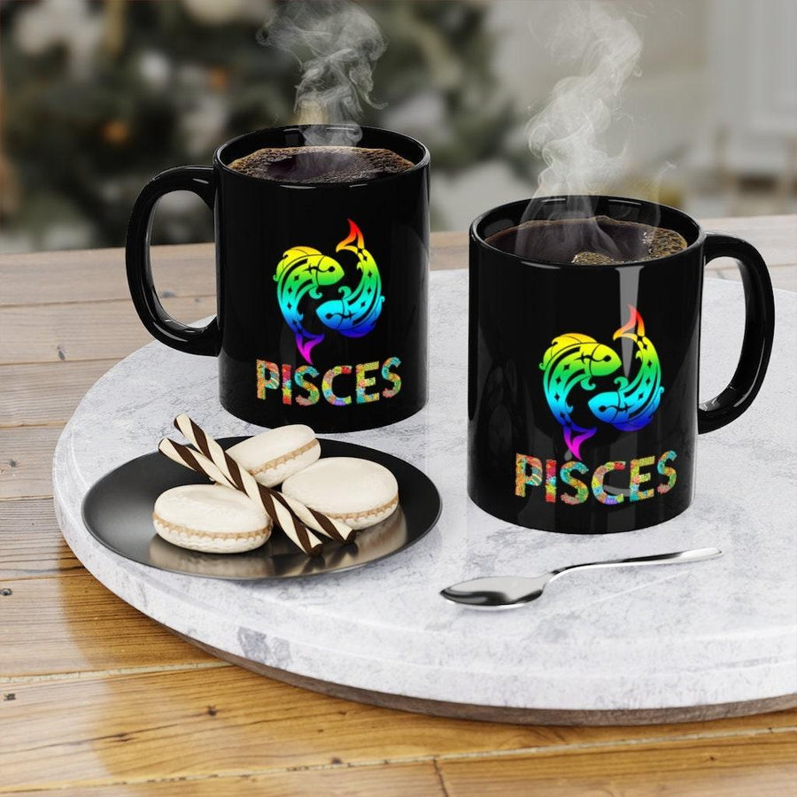 Plus Minus Co Pisces mug, Multicolor fish, Zodiac Pisces, Zodiac Pisces, Birthday Astrological, Gift for Pisces,Pisces March born Birthday gift Black 11oz