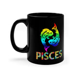 Plus Minus Co Pisces mug, Multicolor fish, Zodiac Pisces, Zodiac Pisces, Birthday Astrological, Gift for Pisces,Pisces March born Birthday gift Black 11oz, view 3