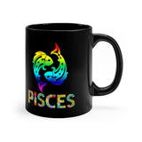 Plus Minus Co Pisces mug, Multicolor fish, Zodiac Pisces, Zodiac Pisces, Birthday Astrological, Gift for Pisces,Pisces March born Birthday gift Black 11oz, view 4
