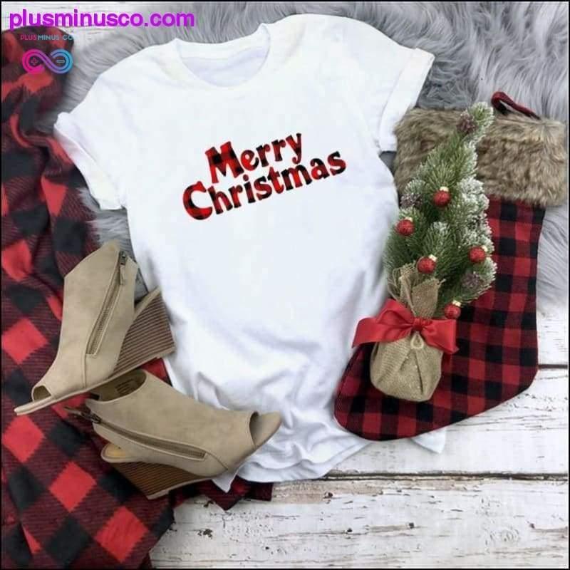 Plus Minus Co Plaid Merry Christmas T-Shirt and Fashion Graphic Cute Tee